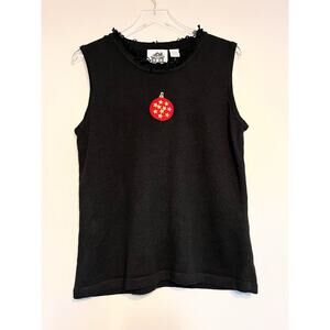 NWT Storybook Knits Black Tank Top Christmas Ornament Fringe Neck Size Large